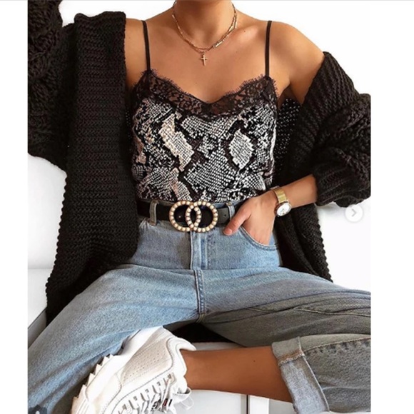 CHICBOMB Tops - ONLY 1 LEFT! Eyelash Lace Cami with snake print
